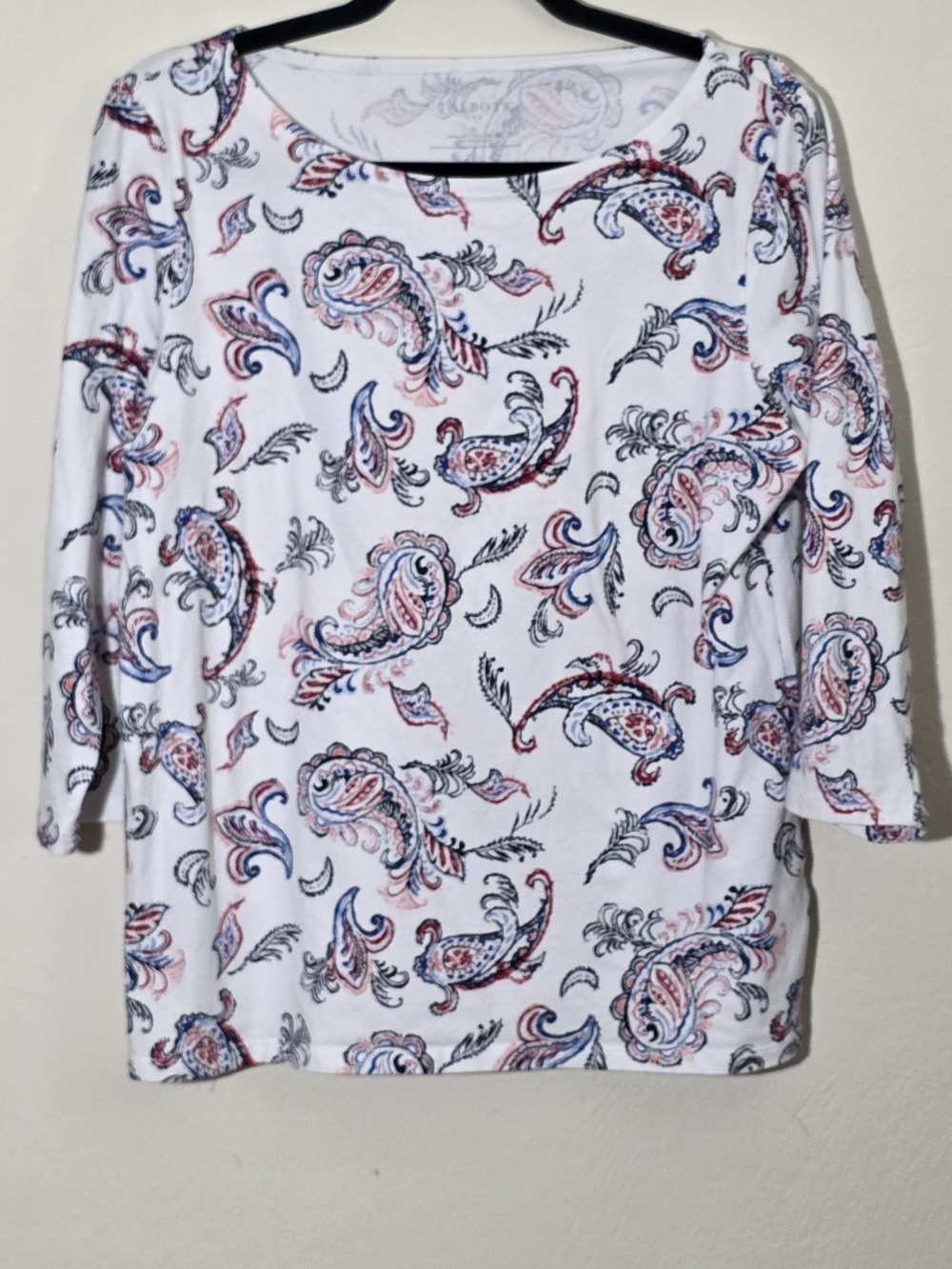 Talbots Lightweight Cotton Tee - White with Pink & Blue Paisley